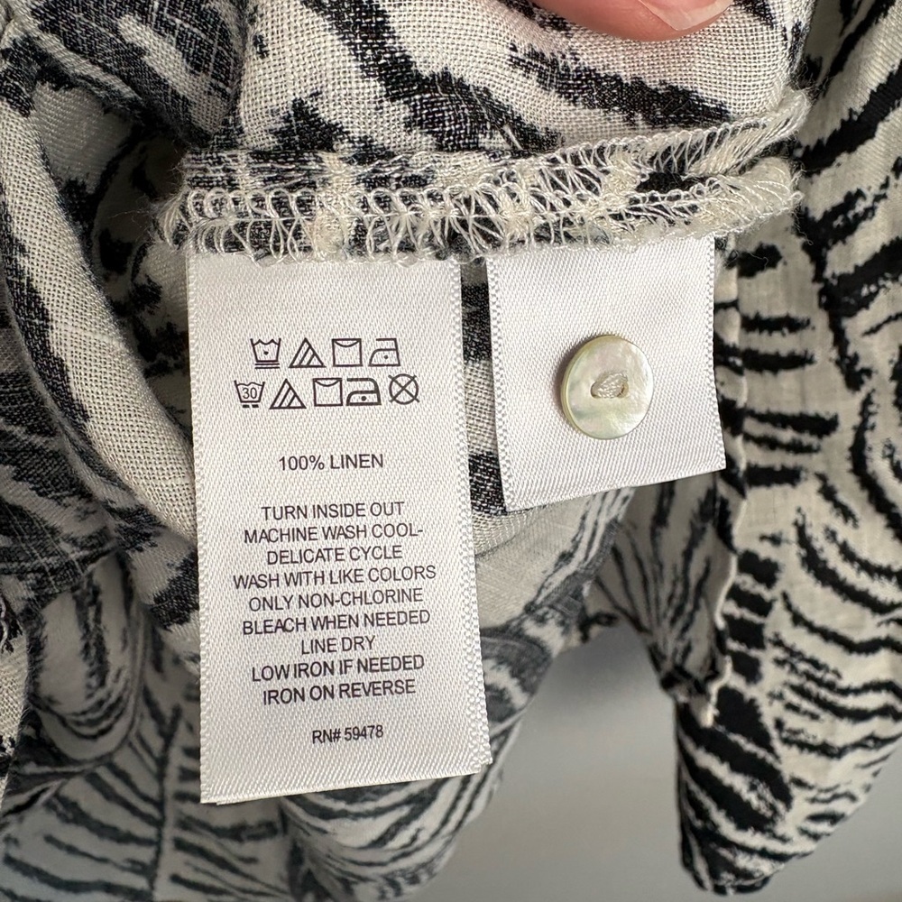 Cynthia Rowley 100% Linen 1X Leaf-Print Button Up Graphic Coastal Palm Springs - Picture 3 of 9